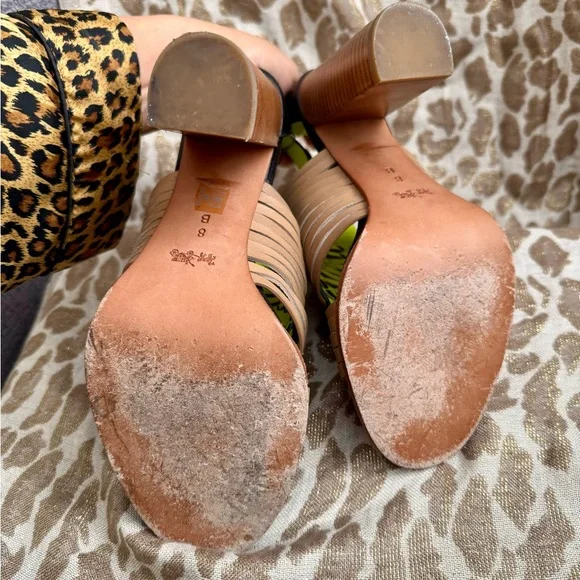 Coach Lorrie Black and Tan Woven Block Heels - Picture 5 of 7